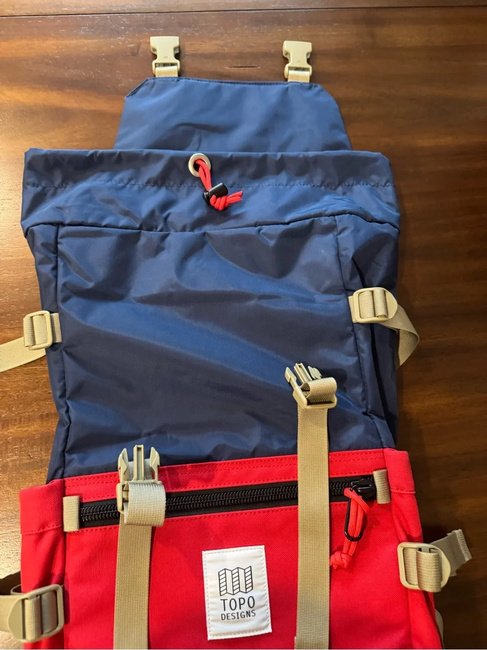 Topo Designs Backpack Rover Pack Classic (20L) in the Navy/Red colorway